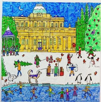 Pittville Park and Pump Room at Christmas with Skaters