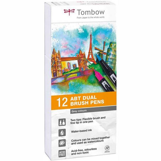 Tombow Dual Brush Pen Set 12pk Greys