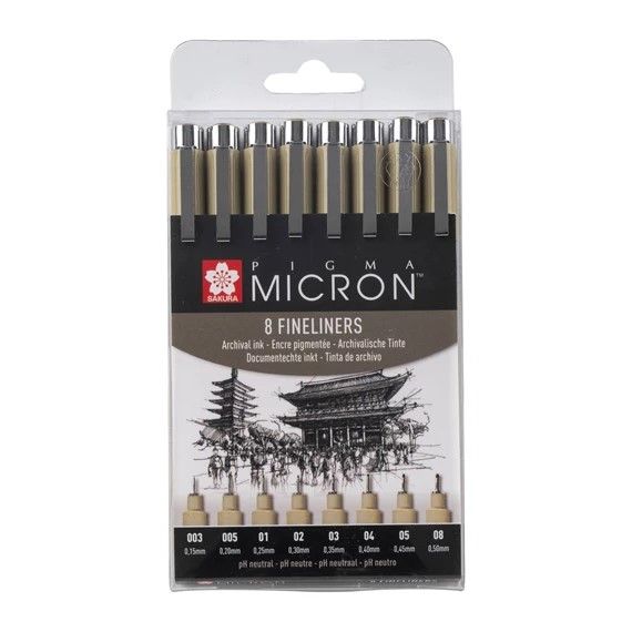 Sakura Pigma Micron Fineliner Set of 8 | Black
