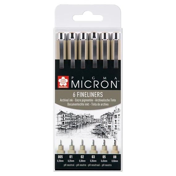 Sakura Pigma Micron Fineliner Set of 6 | Black