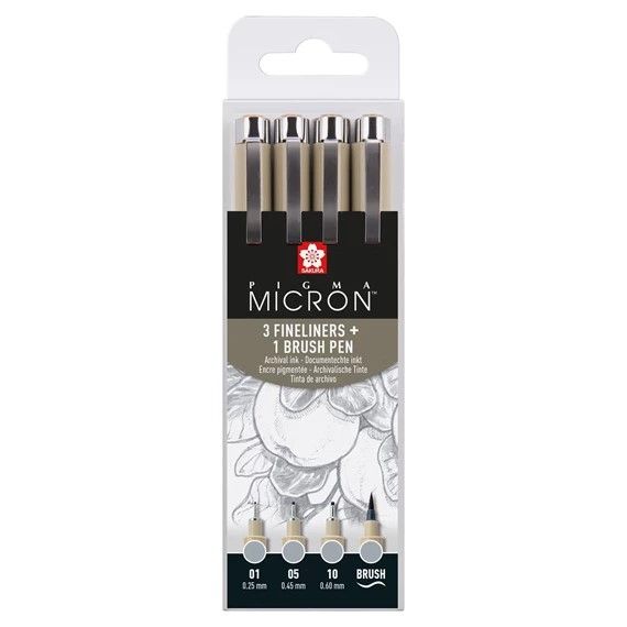 Sakura Pigma Micron Fineliner Set of 4 | Light Cool Grey