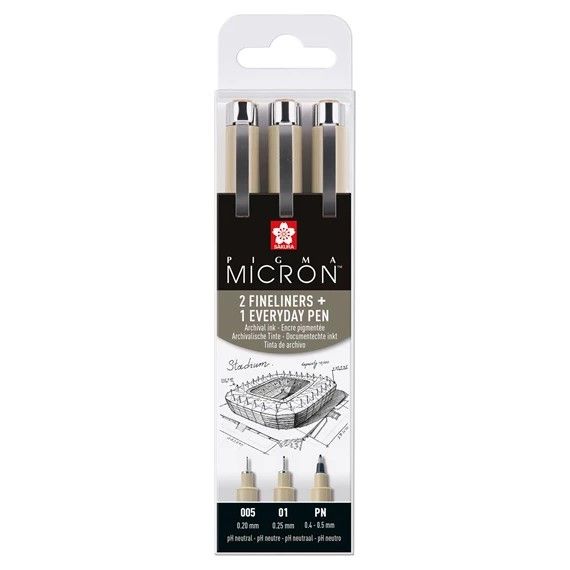 Sakura Pigma Micron Fineliner Set of 3 | Black (Architecture)
