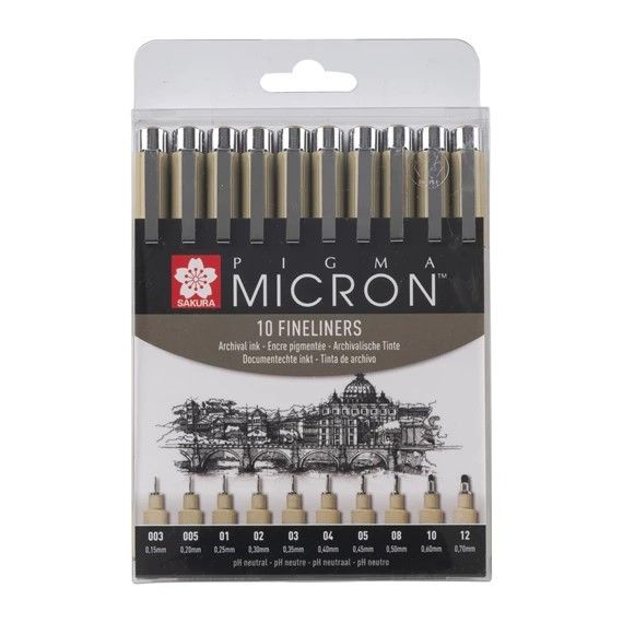 Sakura Pigma Micron Fineliner Set of 10 | Black