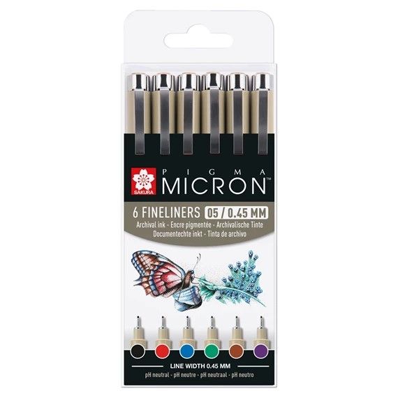 Sakura Pigma Micron 0.5 Fineliner Set of 6 | Colours