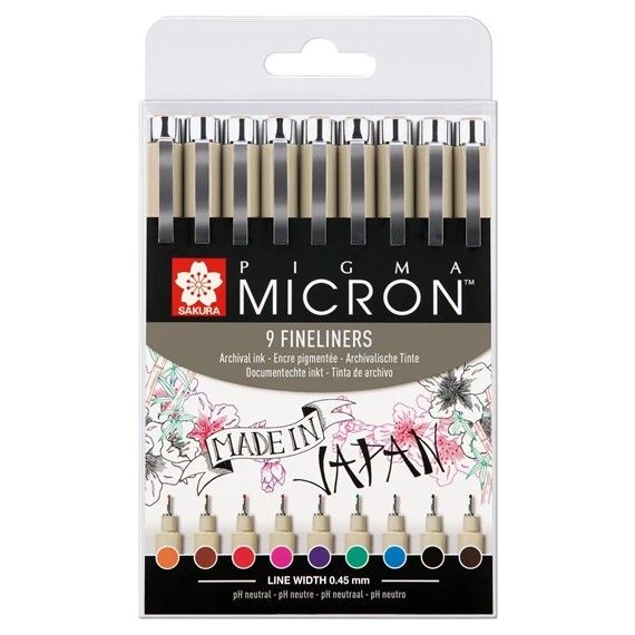 Sakura Pigma Micron 0.5  Fineliner Set of 9 | Colours