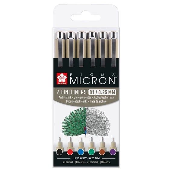 Sakura Pigma Micron 0.1 Fineliner Set of 6 | Colours