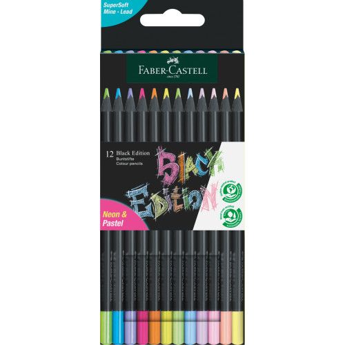 Faber Castell Black Edition Coloured Pencils, Neon & Pastel - Set of 12