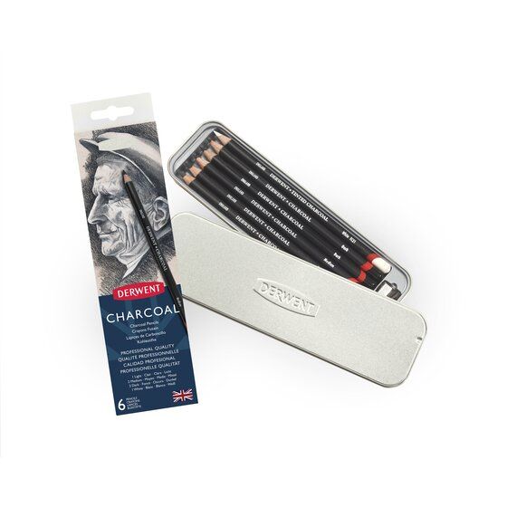 Derwent Charcoal Pencils Tin Set of 6