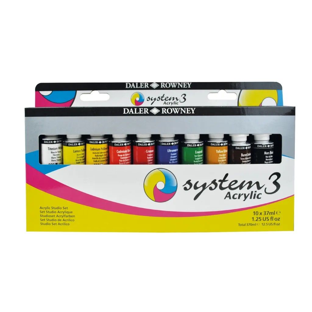 Daler Rowney System 3 Original Acrylic Paint Studio Set 10 x 37ml Daler Rowney System 3 Original Acrylic Paint Studio Set 10 x 37ml