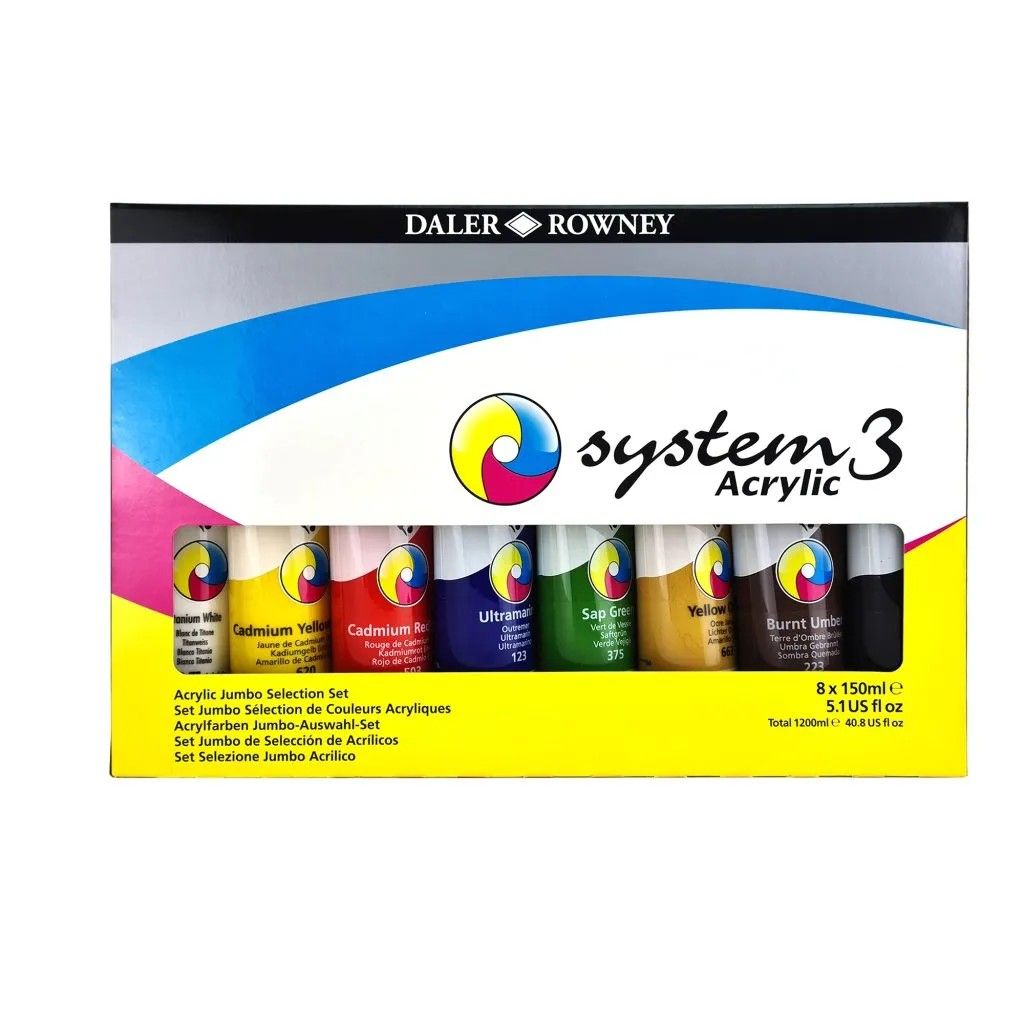 Daler Rowney System 3 Acrylic Jumbo Selection Set 8 x 150ml Daler Rowney System 3 Acrylic Jumbo Selection Set 8 x 150ml