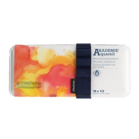 Schmincke Akademie Watercolour Plastic set 18 Half Pans with Elastic brush band