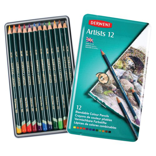 Derwent Artists Coloured Pencils Tin Set of 12 - Broad Canvas