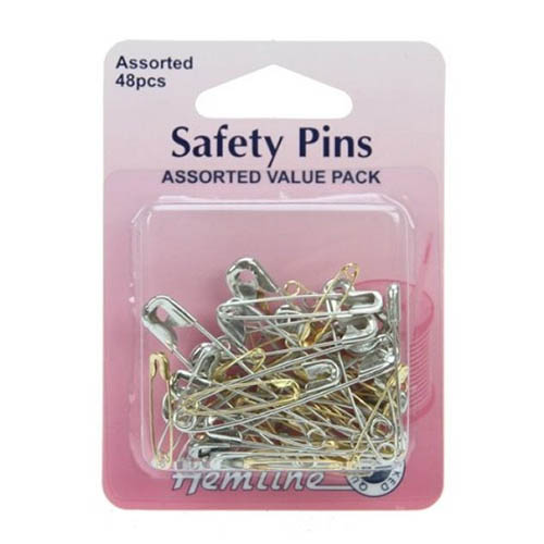 Hemline Safety Pins Assorted Value Pack 48pieces