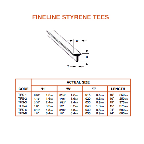 Plastruct Fineline T Section: 3/64