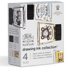 Winsor and Newton Drawing Ink Collection Black White & Metallic