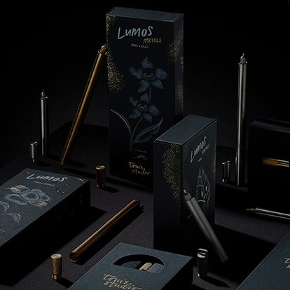 luxury-inspired display of tom's pens and the artisan packaging