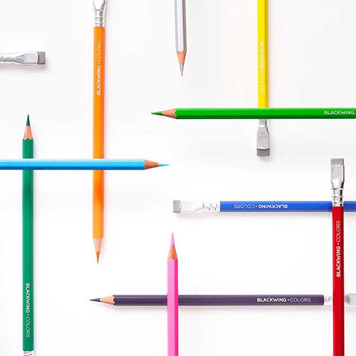 geometric layout of coloured Blackwing pencils lay