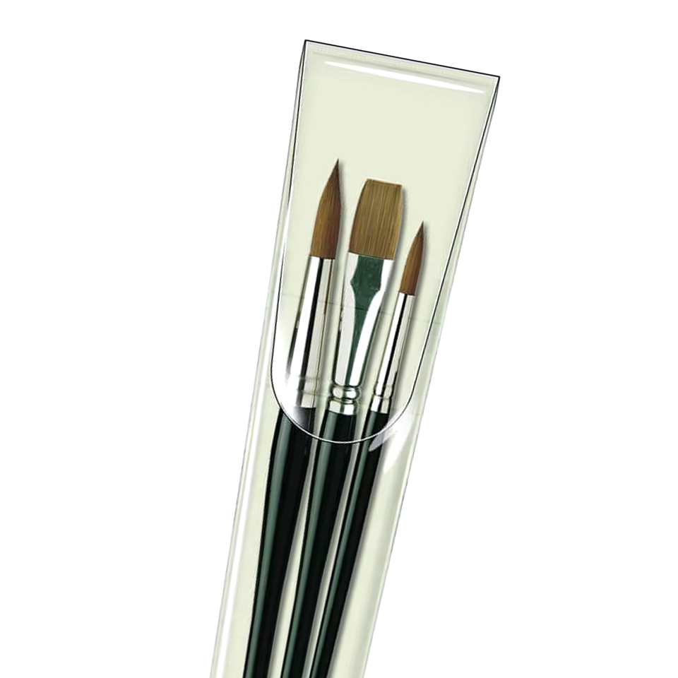 Close up of the three W5 brushes in their transpar