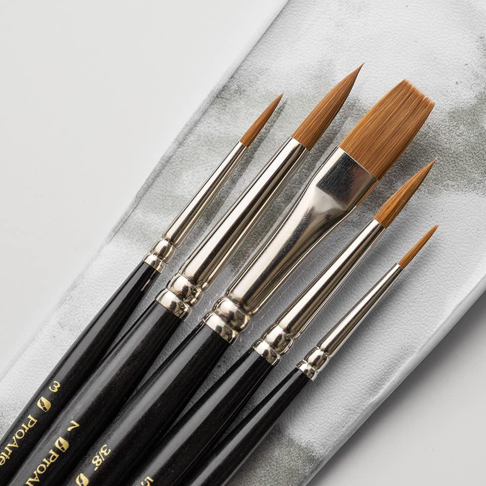 Close up of the five W3 brushes in their transpare