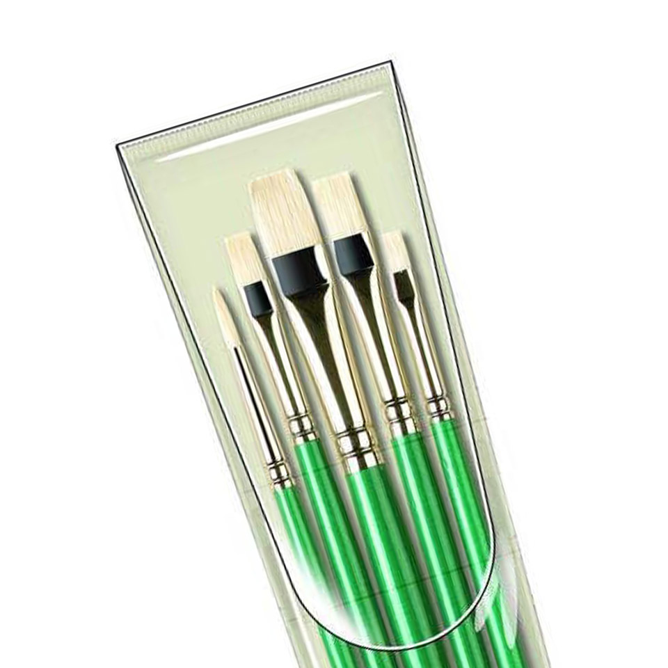 Close up of the five W7A brushes in a clear wallet