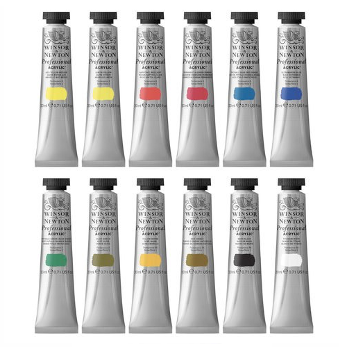 All twelve Winsor & Newton Acrylic Paint tubes