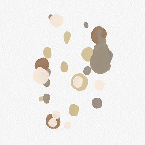 An abstract painting using cream, brown and moss c