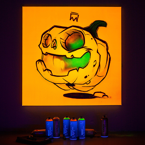 A street-art style pumpkin painting created with M