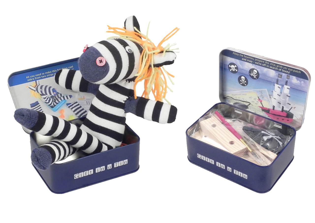 Sock Zebra in a Tin gift