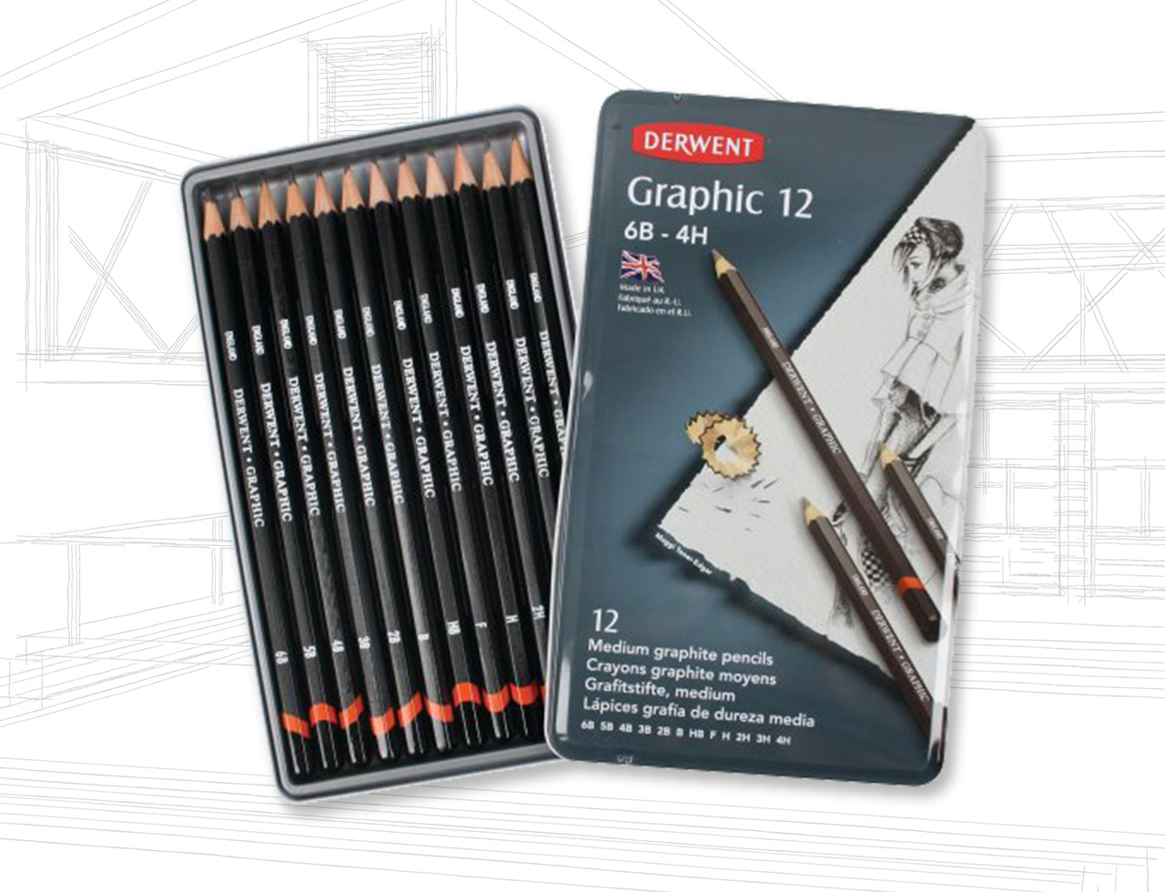 Derwent Graphite Graphic Pencil Tin 12