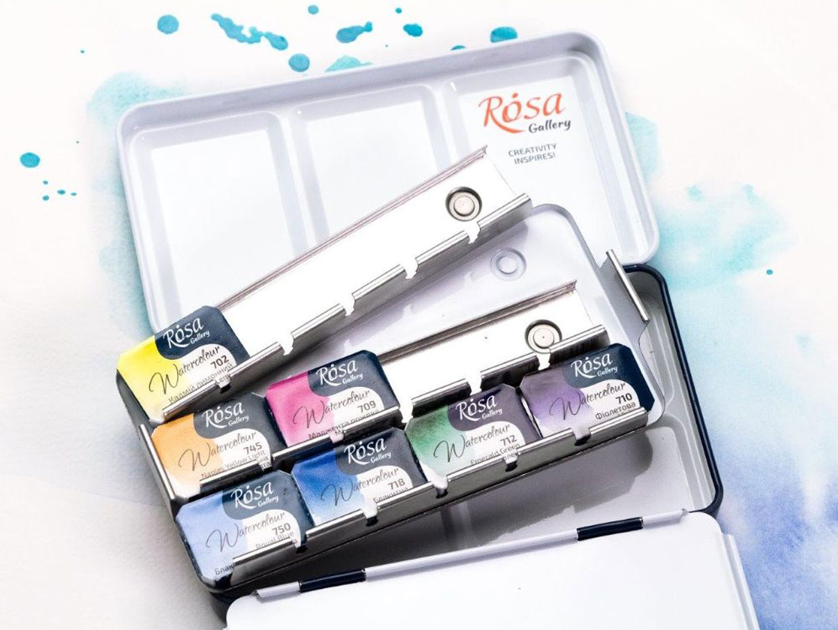 Rosa travel tin of 12 colourful watercolour paints